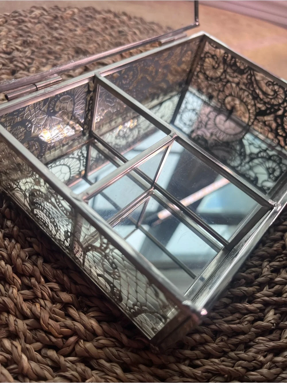 Decorative Glass and Silver Jewelry Organizer Tray - Silver